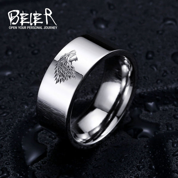 Stainless Steel ring Game of Thrones ice wolf House Stark of Winterfell men ring